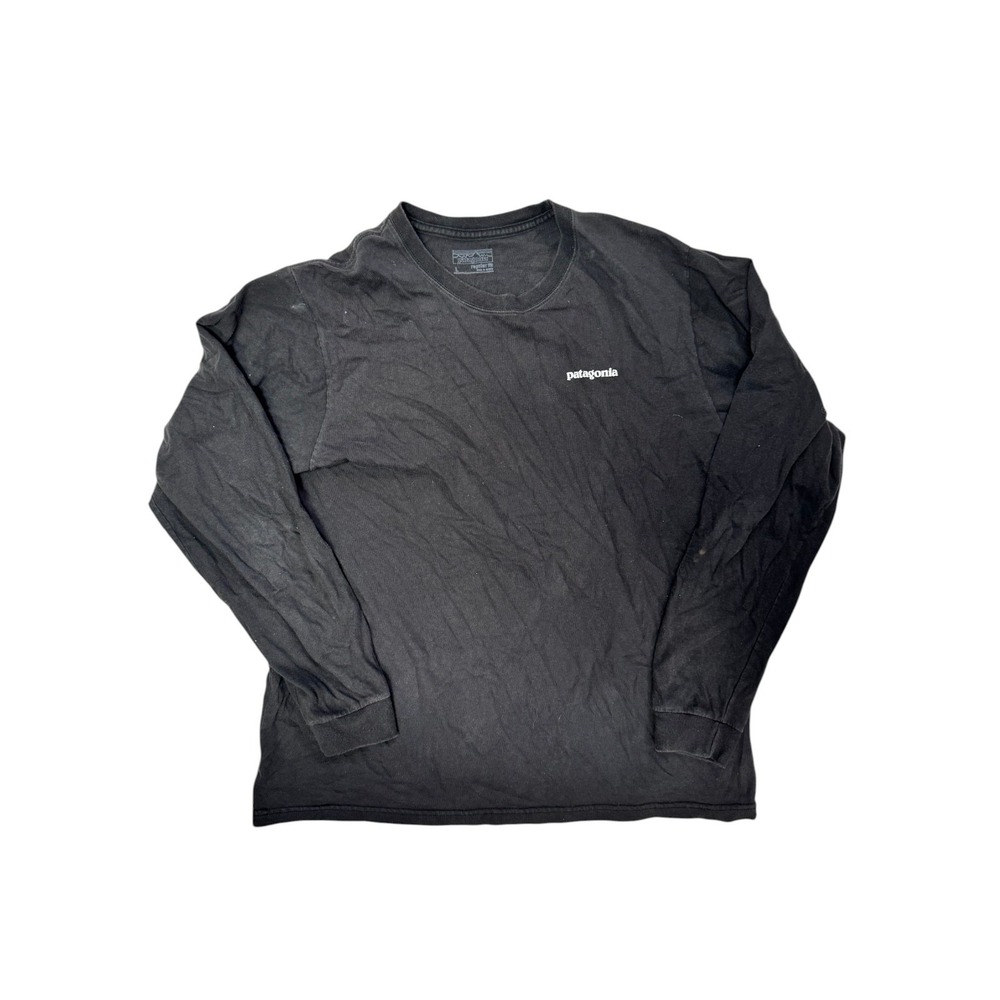Patagonia Men's Long Sleeve T-Shirt Black L Regular Fit Organic Cotton Graphic